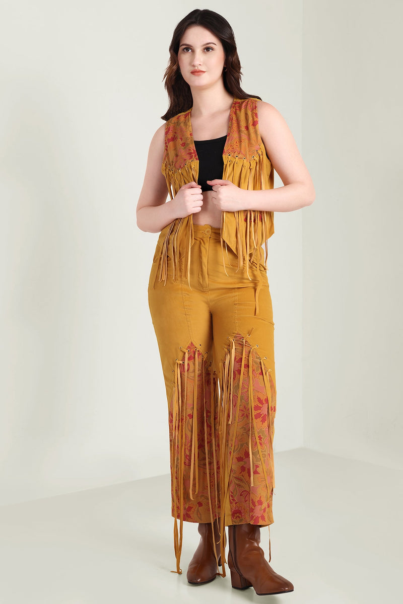 The Jolene Fringe Two Piece Set in Saddle Gold - Myra USA