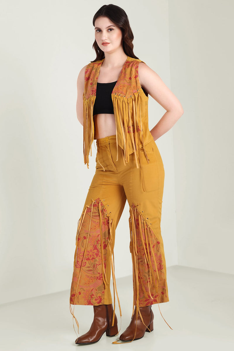 The Jolene Fringe Two Piece Set in Saddle Gold - Myra USA