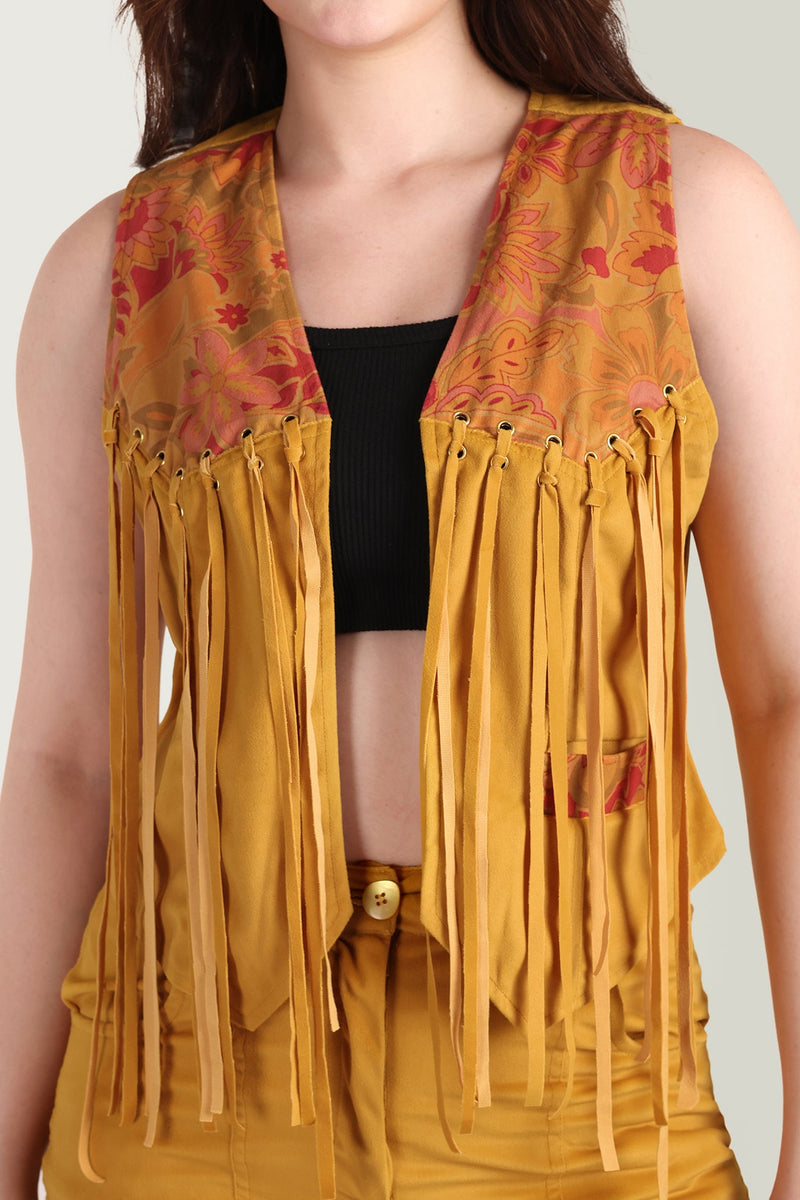 The Jolene Fringe Two Piece Set in Saddle Gold - Myra USA