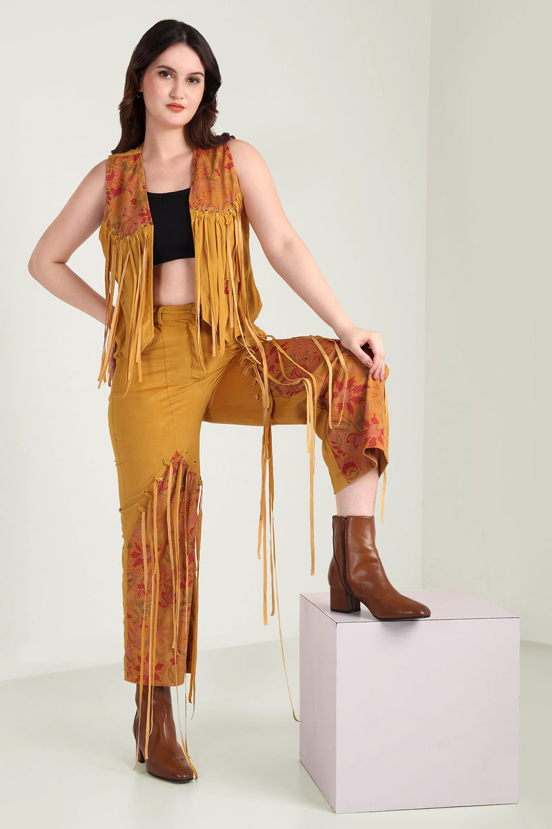 The Jolene Fringe Two Piece Set in Saddle Gold - Myra USA