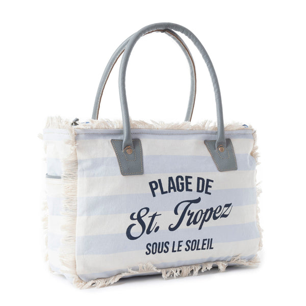 Saint Tropez Tote Bag In White & Sky Blue
