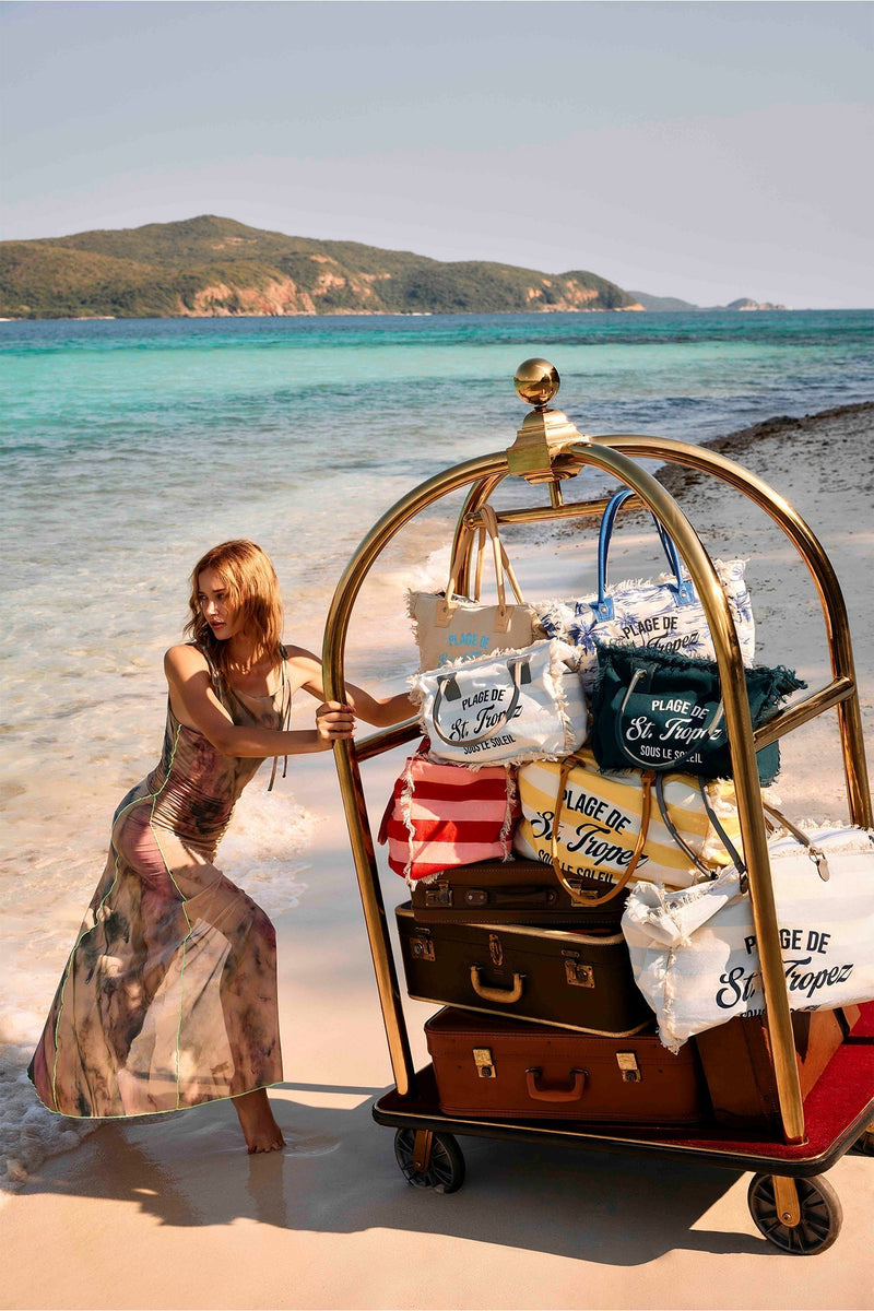 Saint Tropez Tote Bag In White & Sky Blue