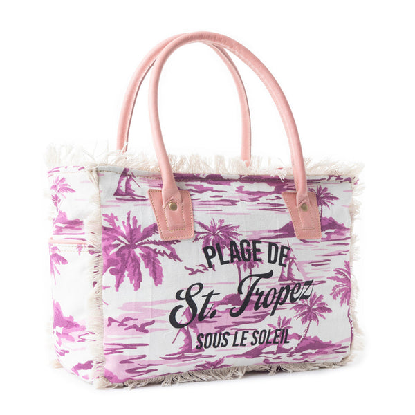 Saint Tropez Tote Bag In White & Purple