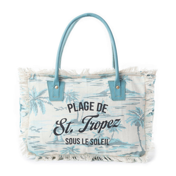 Saint Tropez Tote Bag In Green & White