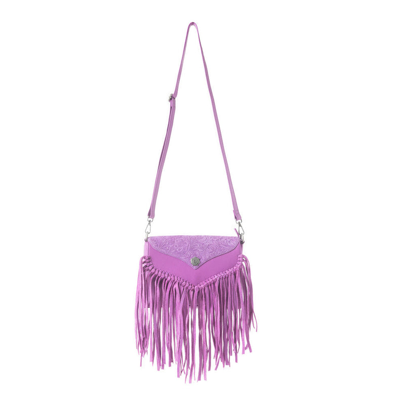 Wild West Fringe Leather Crossbody Bag in Purple