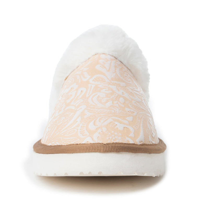 Snowdrift Embossed Leather Slippers in Wintry Beige - Myra USA