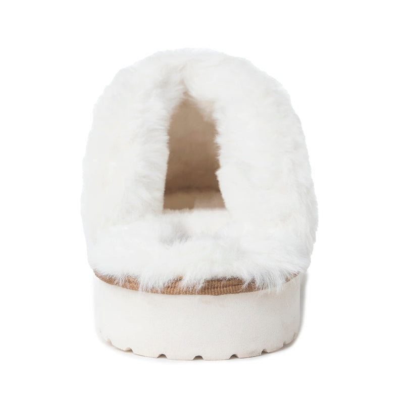 Snowdrift Embossed Leather Slippers in Wintry Beige - Myra USA