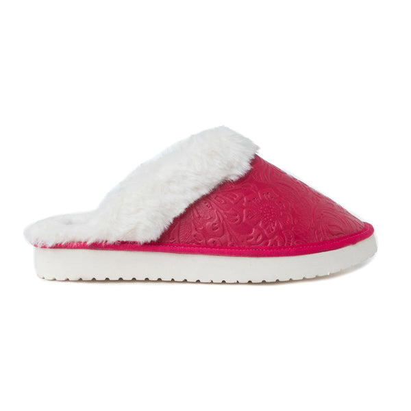 Snowdrift Embossed Leather Slippers in Pink - Myra USA