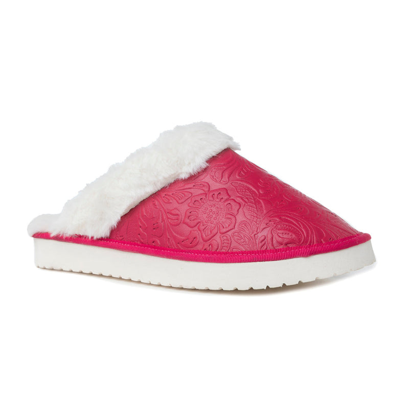 Snowdrift Embossed Leather Slippers in Pink - Myra USA