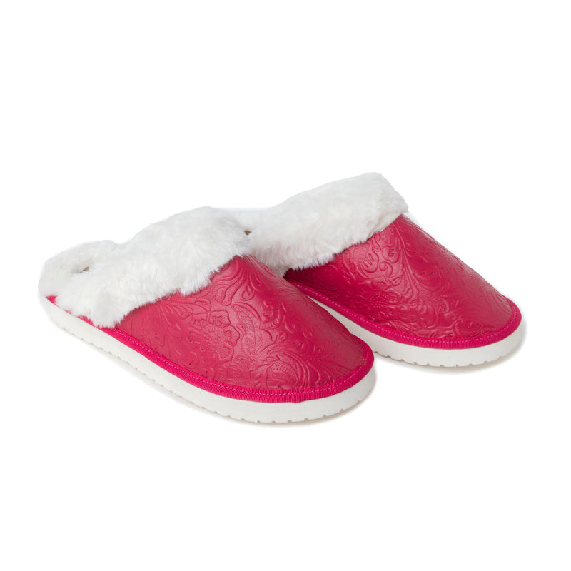Snowdrift Embossed Leather Slippers in Pink - Myra USA