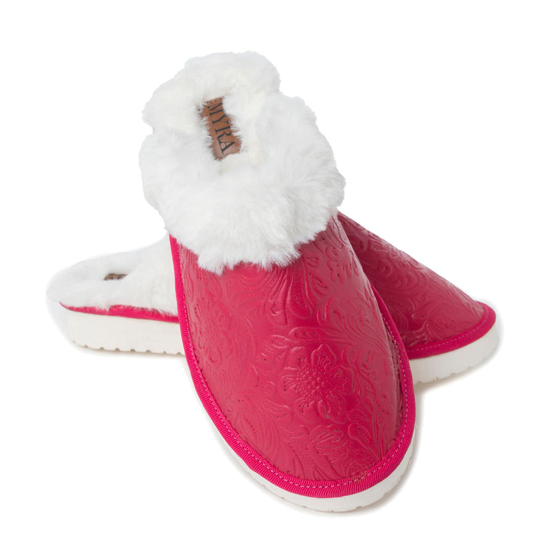 Snowdrift Embossed Leather Slippers in Pink - Myra USA