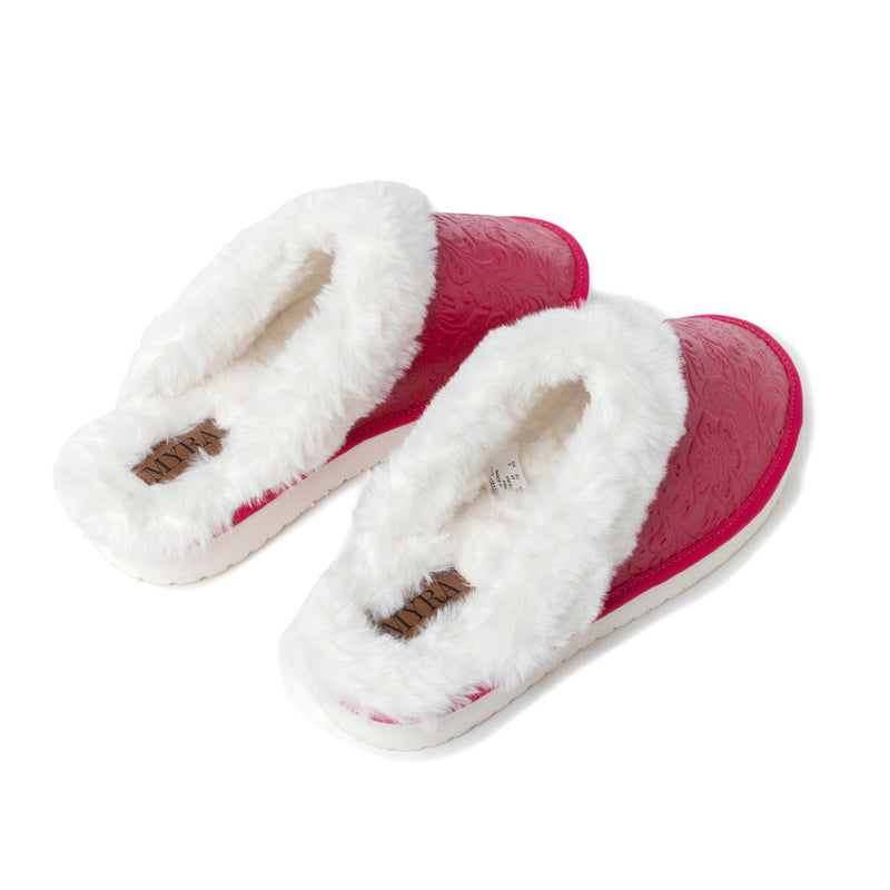Snowdrift Embossed Leather Slippers in Pink - Myra USA
