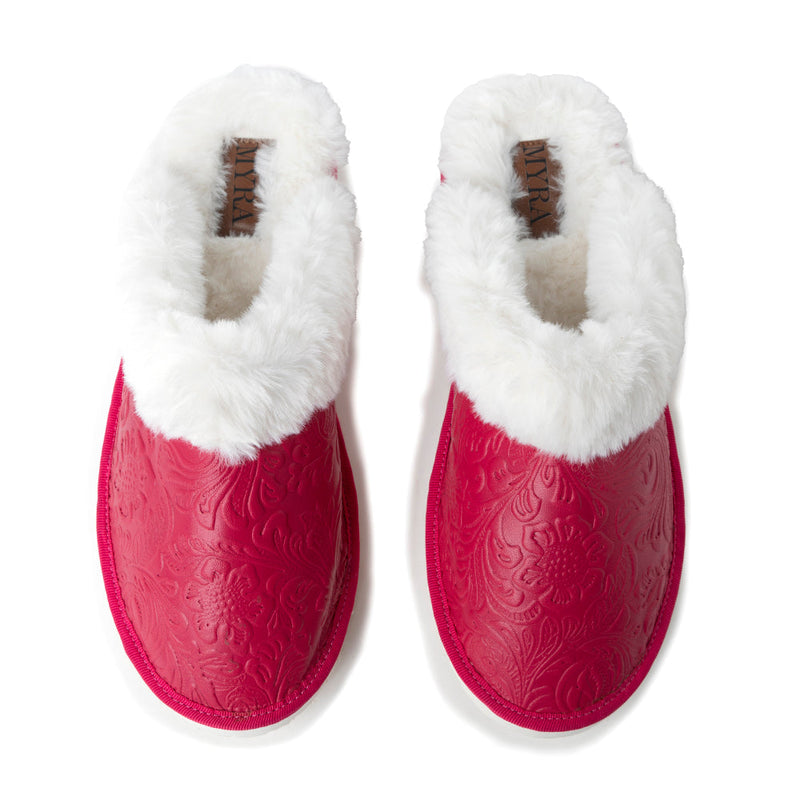 Snowdrift Embossed Leather Slippers in Pink - Myra USA