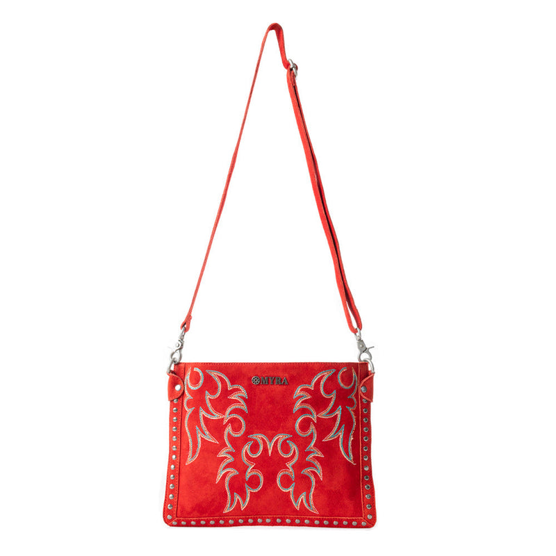 Texas Rose Western Embroidered Leather Bag in Scarlet Red