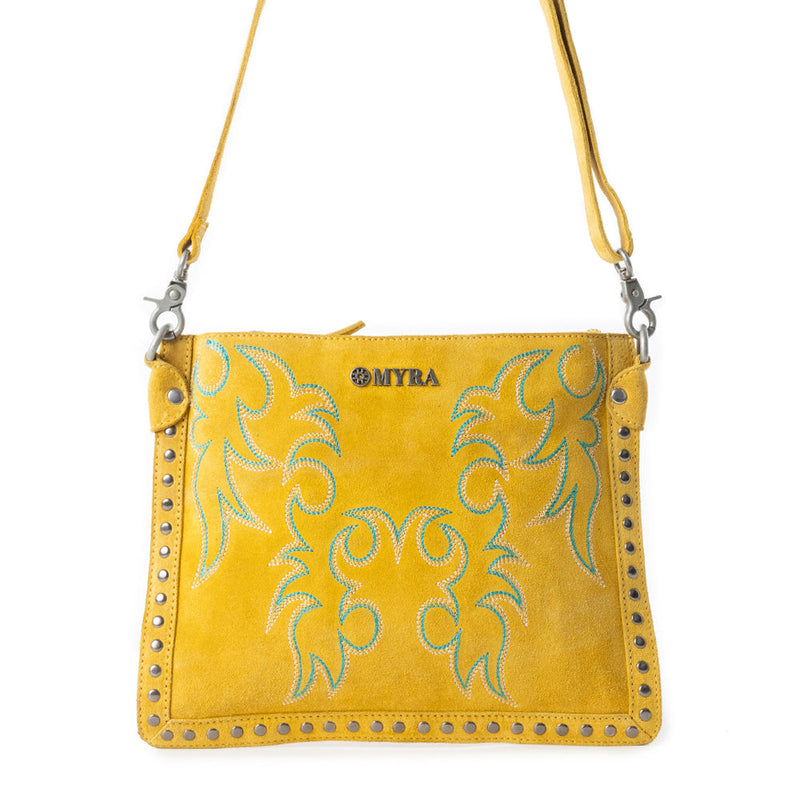 Texas Rose Western Embroidered Leather Bag in Yellow