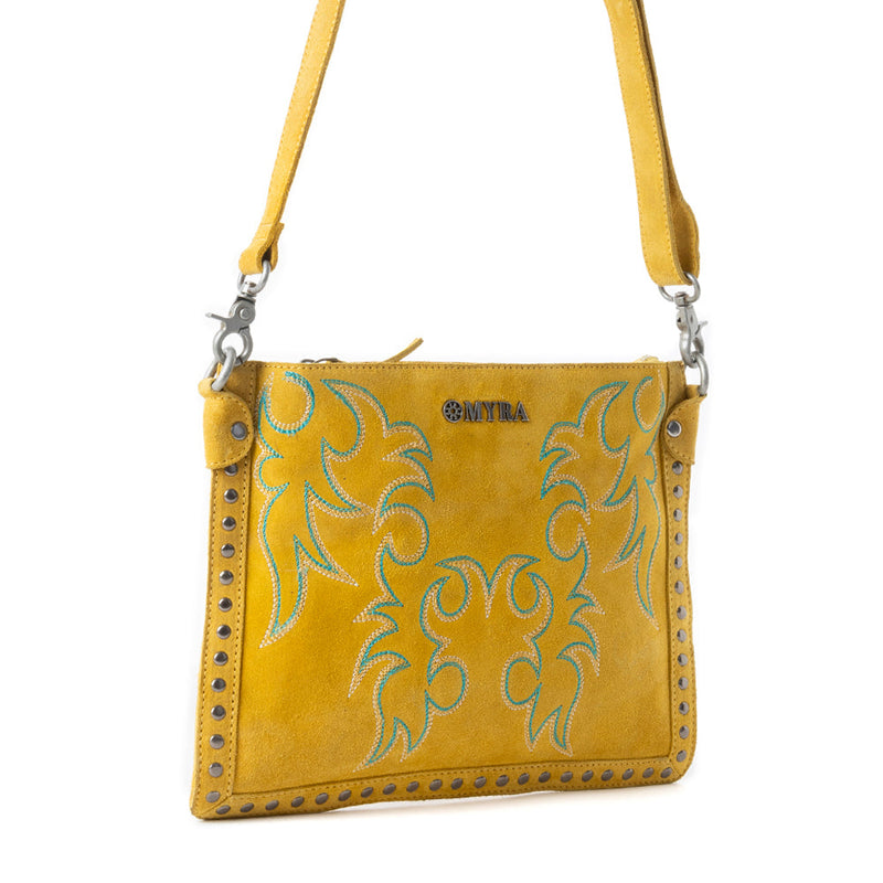 Texas Rose Western Embroidered Leather Bag in Yellow