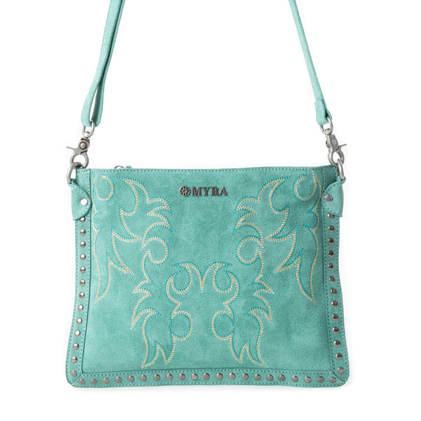 Texas Rose Western Embroidered Leather Bag in Turquoise