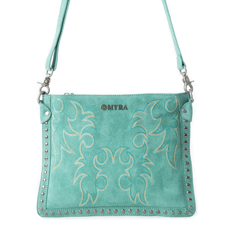 Texas Rose Western Embroidered Leather Bag in Turquoise