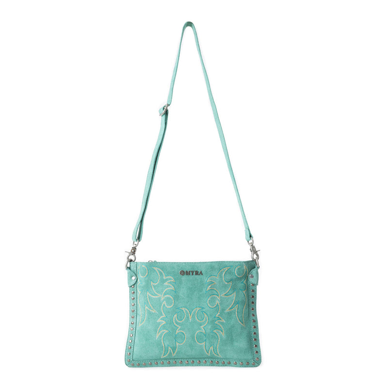 Texas Rose Western Embroidered Leather Bag in Turquoise