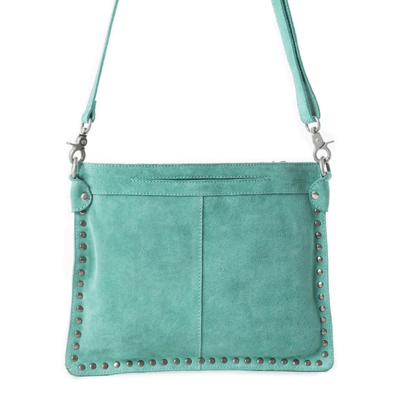 Texas Rose Western Embroidered Leather Bag in Turquoise