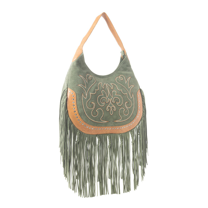 Sage Whisper Fringe Leather Bag in Green
