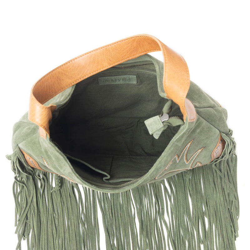 Sage Whisper Fringe Leather Bag in Green
