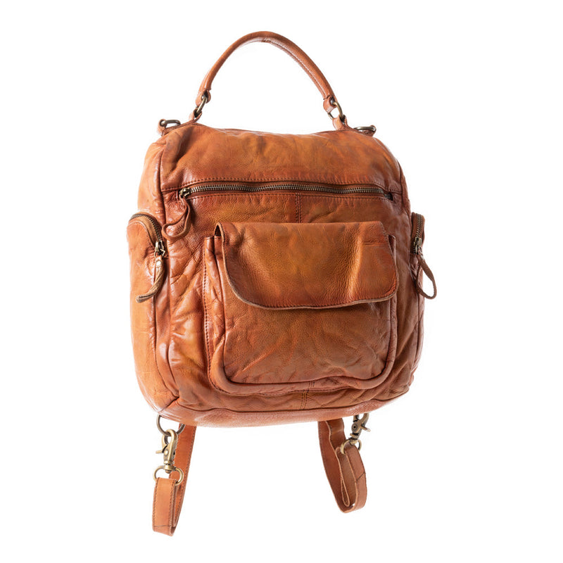 Trek Terra Leather Backpack in Burnt Brown