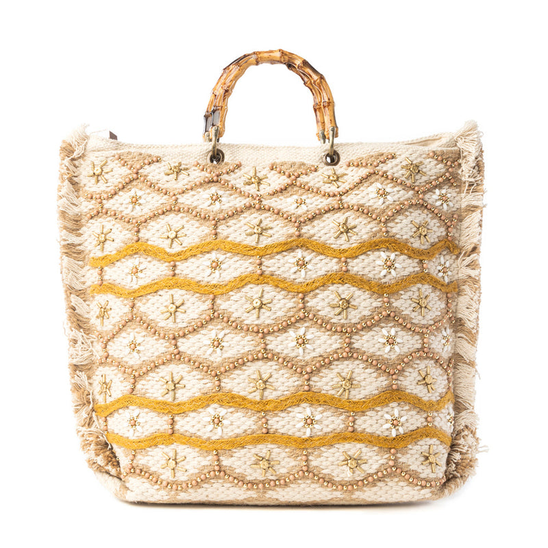 Solana Weave Hand Embroidered Weekender Bag in Sunlit Glow