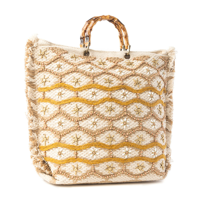 Solana Weave Hand Embroidered Weekender Bag in Sunlit Glow