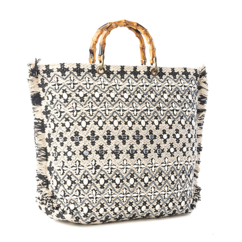 Starlit Loom Hand Embroidered Tote Bag in Twilight Sand
