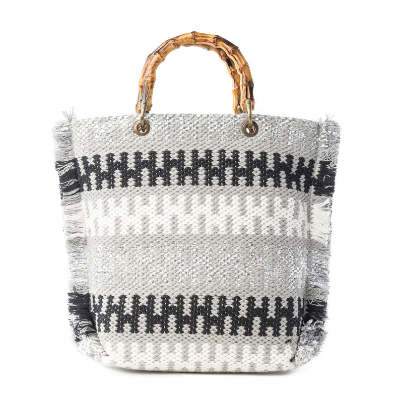 Tundra Trail Hand Embroidered Tote Bag in Silver Dune