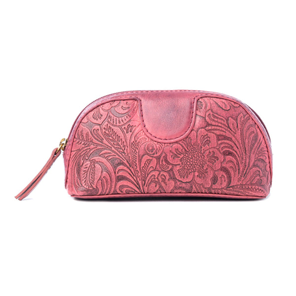 Rosewood Embossed Leather Multi-pouch in Prairie Pink