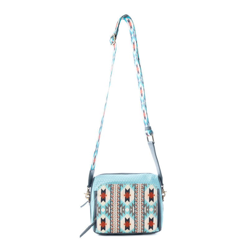 Pueblo Charm Aztec Crossbody Bag in Frontier Blue