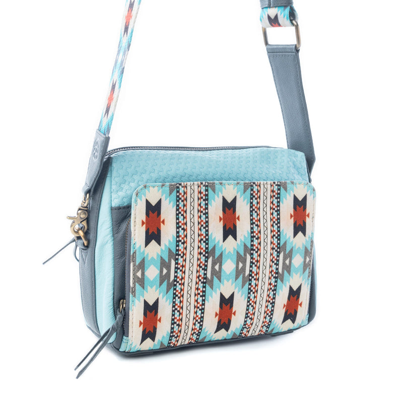 Pueblo Charm Aztec Crossbody Bag in Frontier Blue