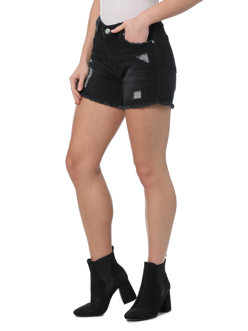 Coarse Black Denim Shorts - MyraUSA